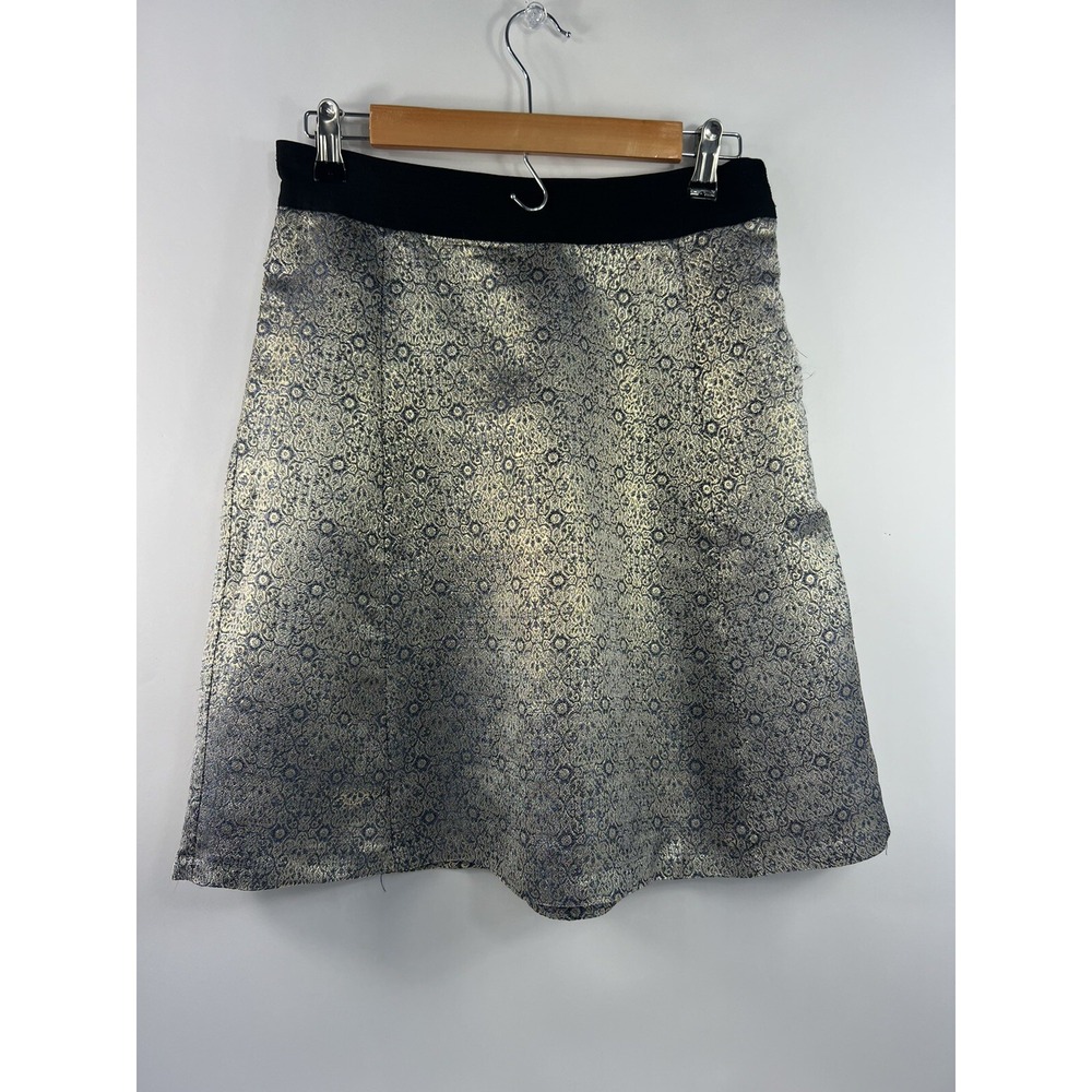 Narciso Rodriguez Skirt Women's Sz 2 Gold Metallic/Blue Black Waistband A-Line